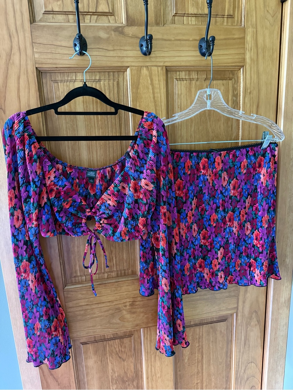 wild fable Floral Tie-Front Crop Top & Skirt - Pink, Purple, Blue